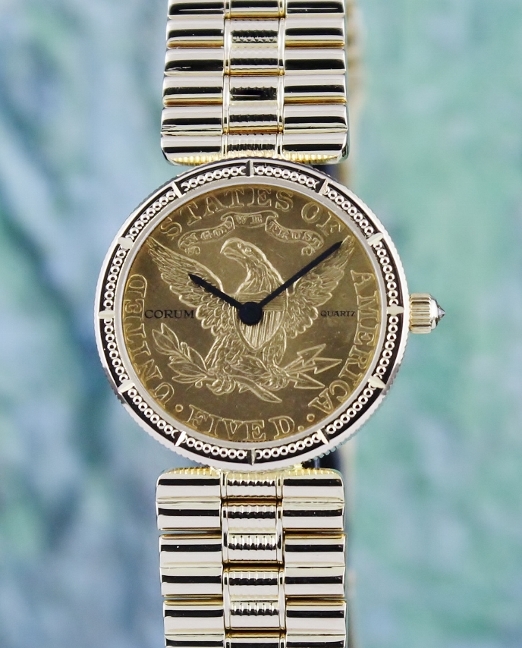 (image for) CORUM 18K YELLOW GOLD AMERICAN $5 COIN WATCH / 1882